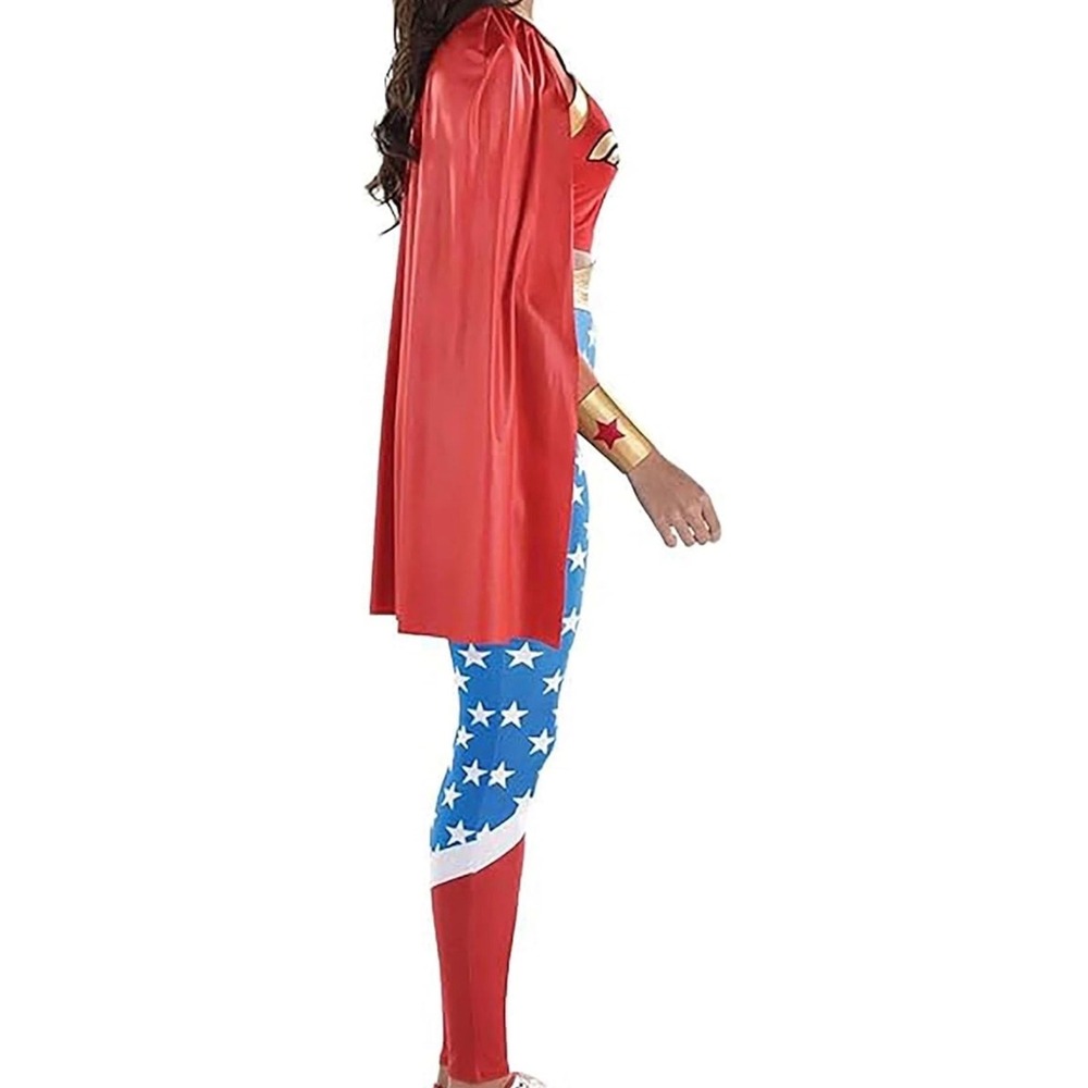 DC Comics Wonder Woman Costume Set Womens Large 10-12 Top Leggings Cape Cuffs - Picture 4 of 4